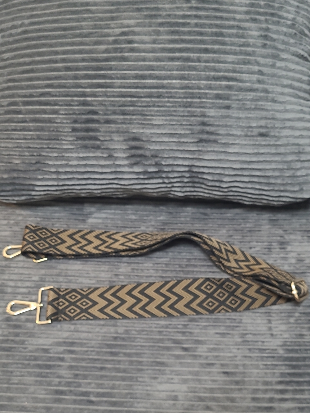 Adjustable Brown Geometric Purse Strap - Gold Hardware